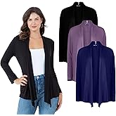 Azules 3-Pack Women's Long Sleeve Open Front Cardigan - Lightweight Rayon Sweater, Soft Flowy Layer for Casual