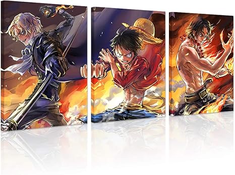 Amazon Com Jackethings One Piece Poster Luffy Anime Sabo Ace Prints On Canvas Wooden Framed Wall Decoration For Home Living Room Club Decor Posters Prints