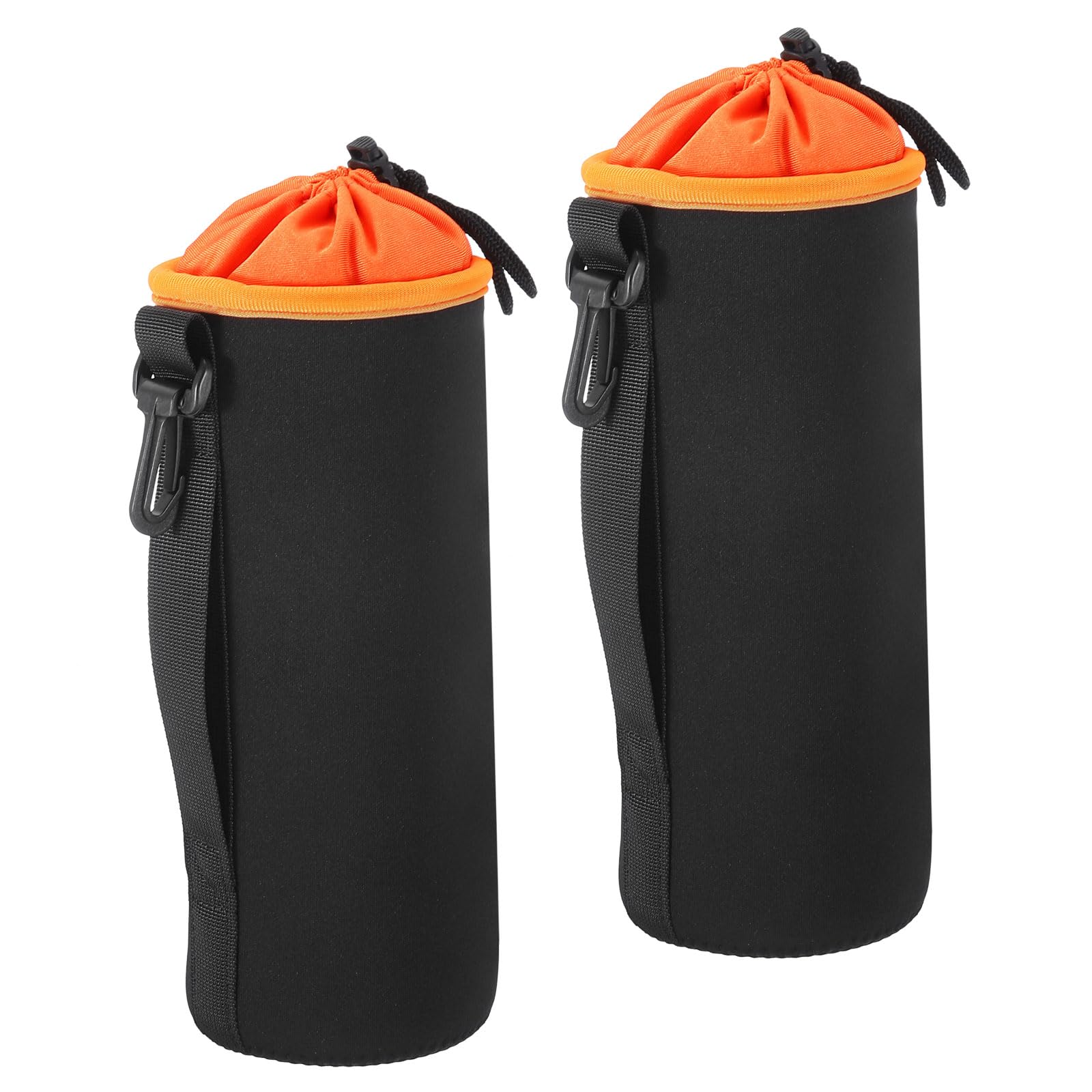 PATIKIL Camera Lens Bag, 2 Pcs 3.7" ID x 9.8" H Cylindrical Drawstring Lens Pouch with Thick Protective Neoprene, Lens Case for DSLR Camera Lens, Water Coffee Cups Black, Orange