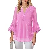 Lotusmile Women's 3/4 Sleeve Dressy Tops Elegant V Neck Blouse for Women Casual Work Evening Party