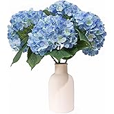 NMAIYA Blue Hydrangea Artificial Flowers 4Pcs Big Fake Hydrangeas Realistic Faux Outdoor Flowers 26'' Long Stem Flower Bouquet Table Centerpieces for Dining Room Home Decor Indoor Arrangements