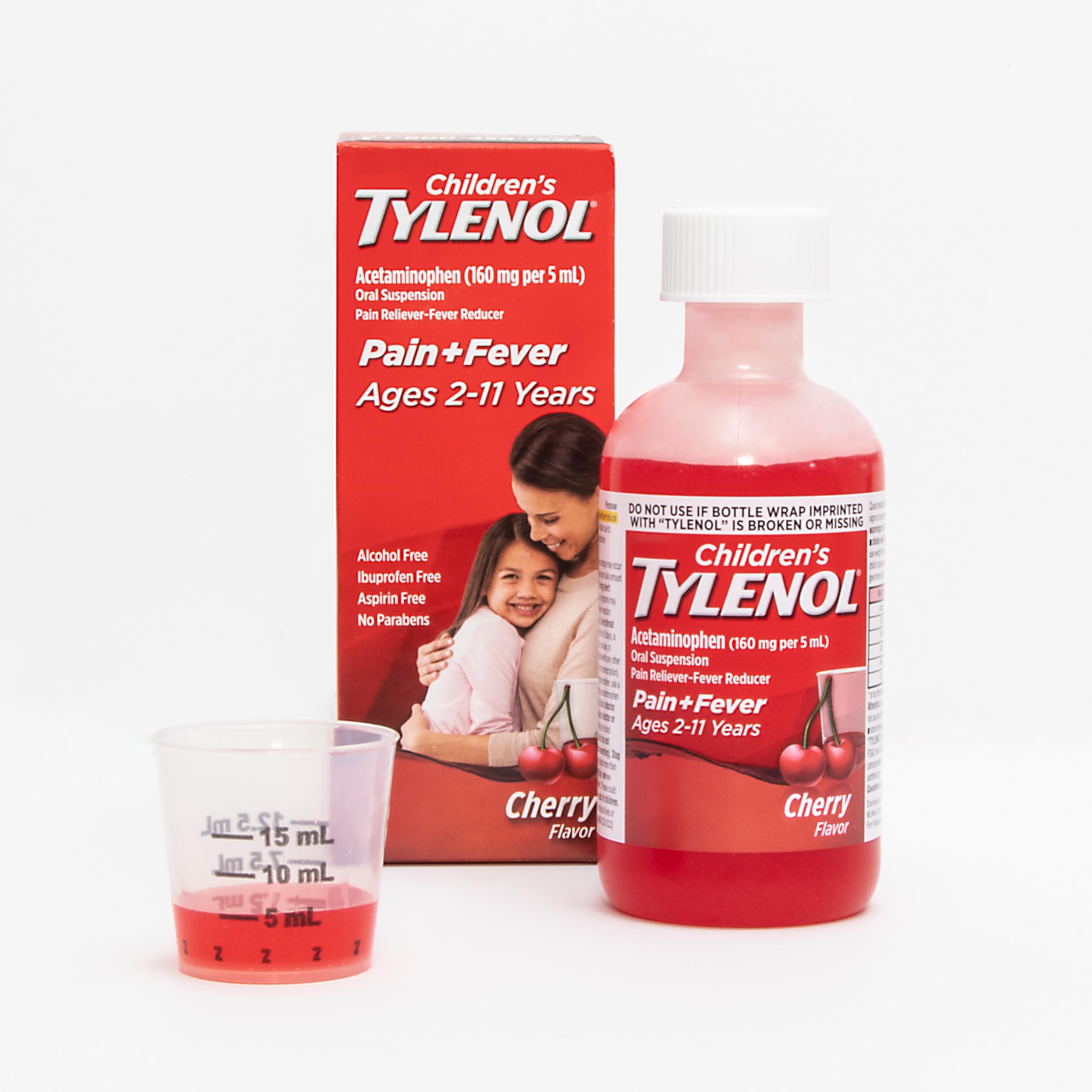 Children's Tylenol Liquid Oral Suspension Medicine, Acetaminophen Pain Reliever & Fever Reducer, Aspirin-, Ibuprofen- & Alcohol-Free, Cherry, 4 Fl. Oz