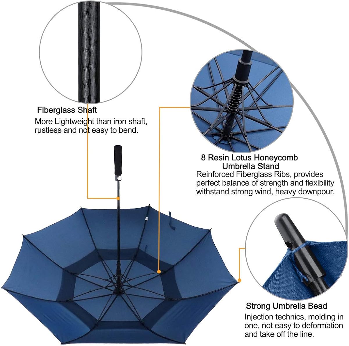 ACEIken Golf Umbrella Large 58/62/68 Inch Automatic Open Golf Umbrella Extra Large Oversize Double Canopy Vented Umbrella Windproof Waterproof for Men and Women : Clothing