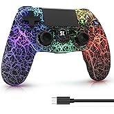 ISHAKO Controller for PS4, Wireless Game Controller for PlayStation 4/Pro/Slim/PC Windows, with 1000mAh Battery, 4-modes RGB Lighting,Double Vibration, 6-Axis Motion Control (Black)