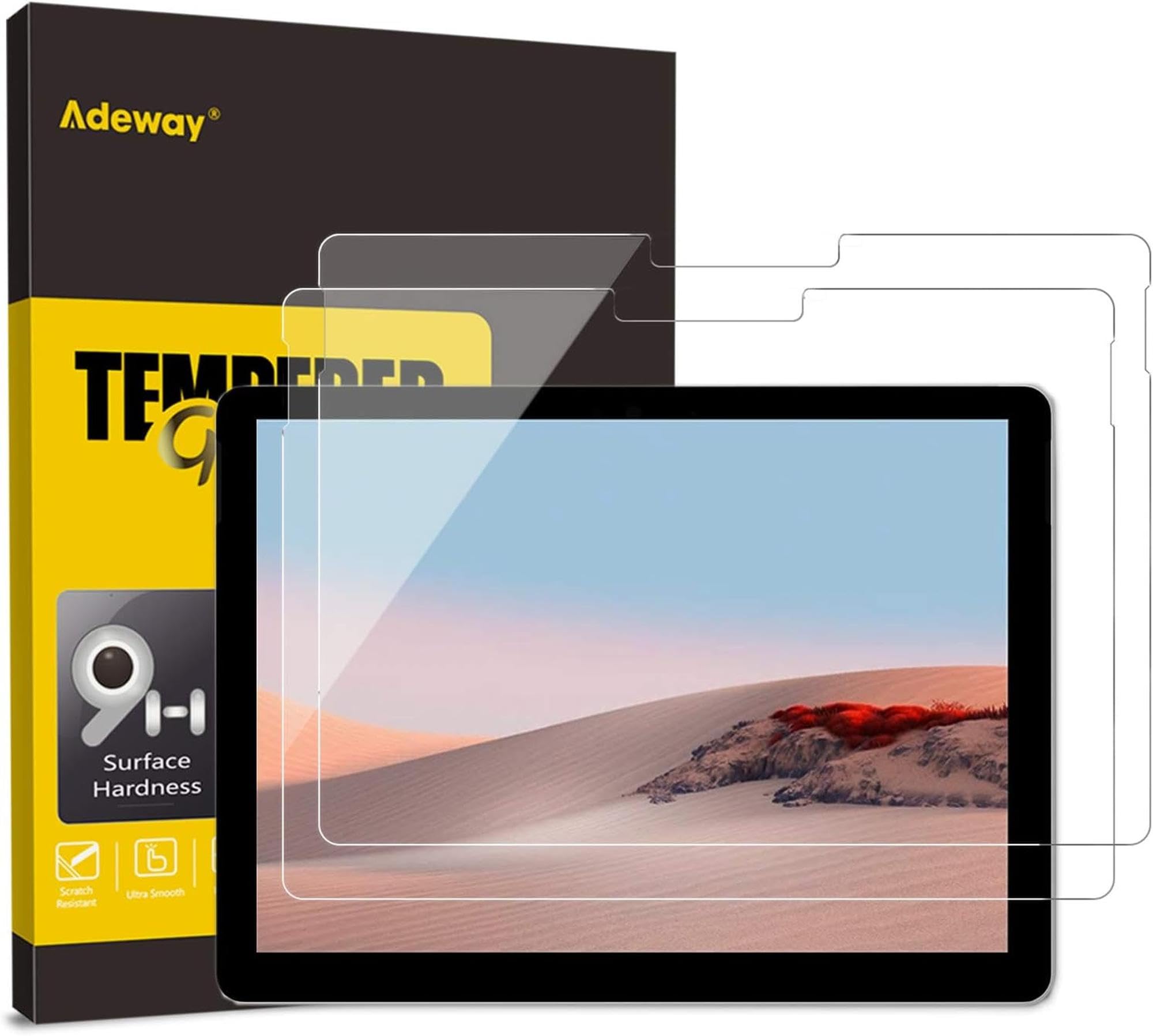 Adeway (2 Pack) Microsoft Surface Go 4/ Surface Go 3/2/1 Screen Protector 10.5 Inch, Tempered Glass/Ultra Sensitive/Lifetime Replacement/Bubble Free