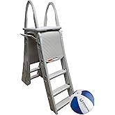 Confer Plastics 7200 Above Ground Pool Ladder Adjustable 48" to 56" Roll-Guard A-Frame Safety Ladder, Swimming Pool Ladder with Wholesalehome Beach Ball