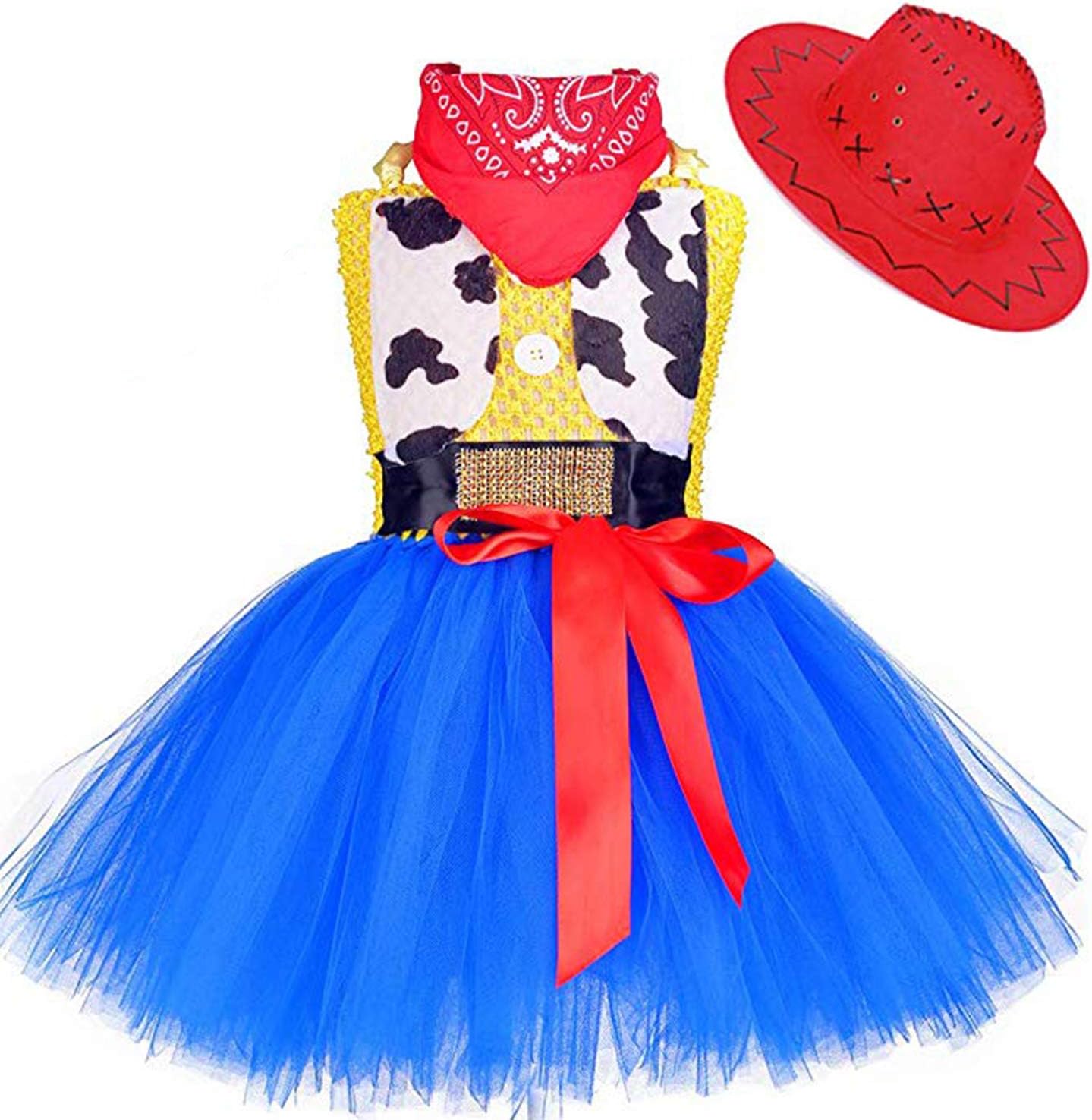 Halloween Cowgirl Costume for Girls Tutu Dress with Bandana and Cowboy Hat, Kids Girl 1-12Y Birthday Party Outfits