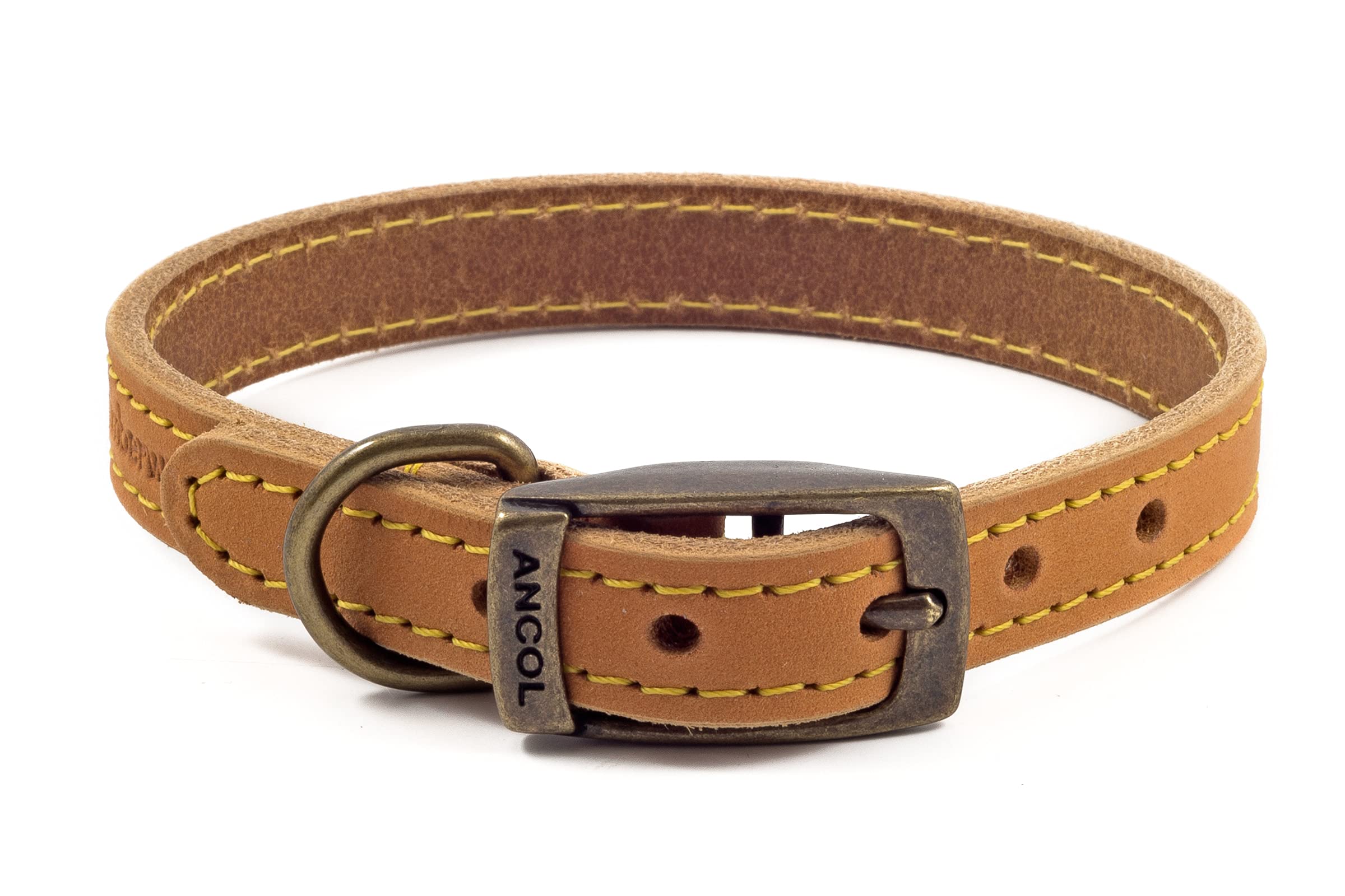 Ancol Timberwolf Leather Dog Collar Mustard, 35-43 cm, Mustard