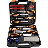 SIIIXS 13pcs Professional Wood Chisel Set, 8pcs Woodworking Chisel Set with 1pcs Honing Guide, 1pcs Sharpening Stone and 2pcs
