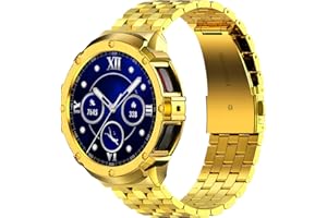 AMZNEW HASLFM Stainless Steel Case and Bands Compatible with Samsung Galaxy Watch 5 pro 45mm, Adjustable Metal Band Rugged Protector Cover for Samsung Watch 5 pro Band Men Business (Gold)