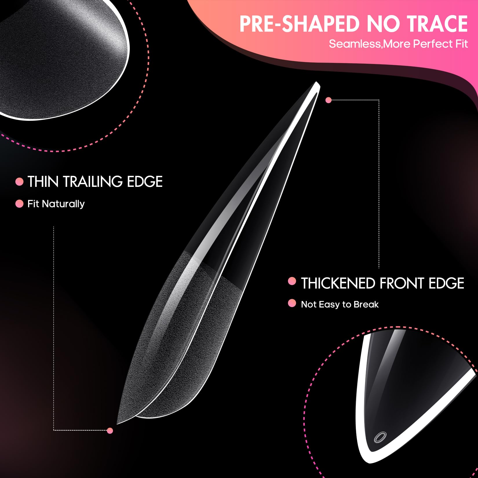 Ranrose Long Almond Nail Tips: 240pcs Nail Tips Full Cover Almond False Nail 12 Sizes Half Matte Pre-shape Acrylic Almond Shaped Press On Nail Tips DIY Nail Salon - Image 5