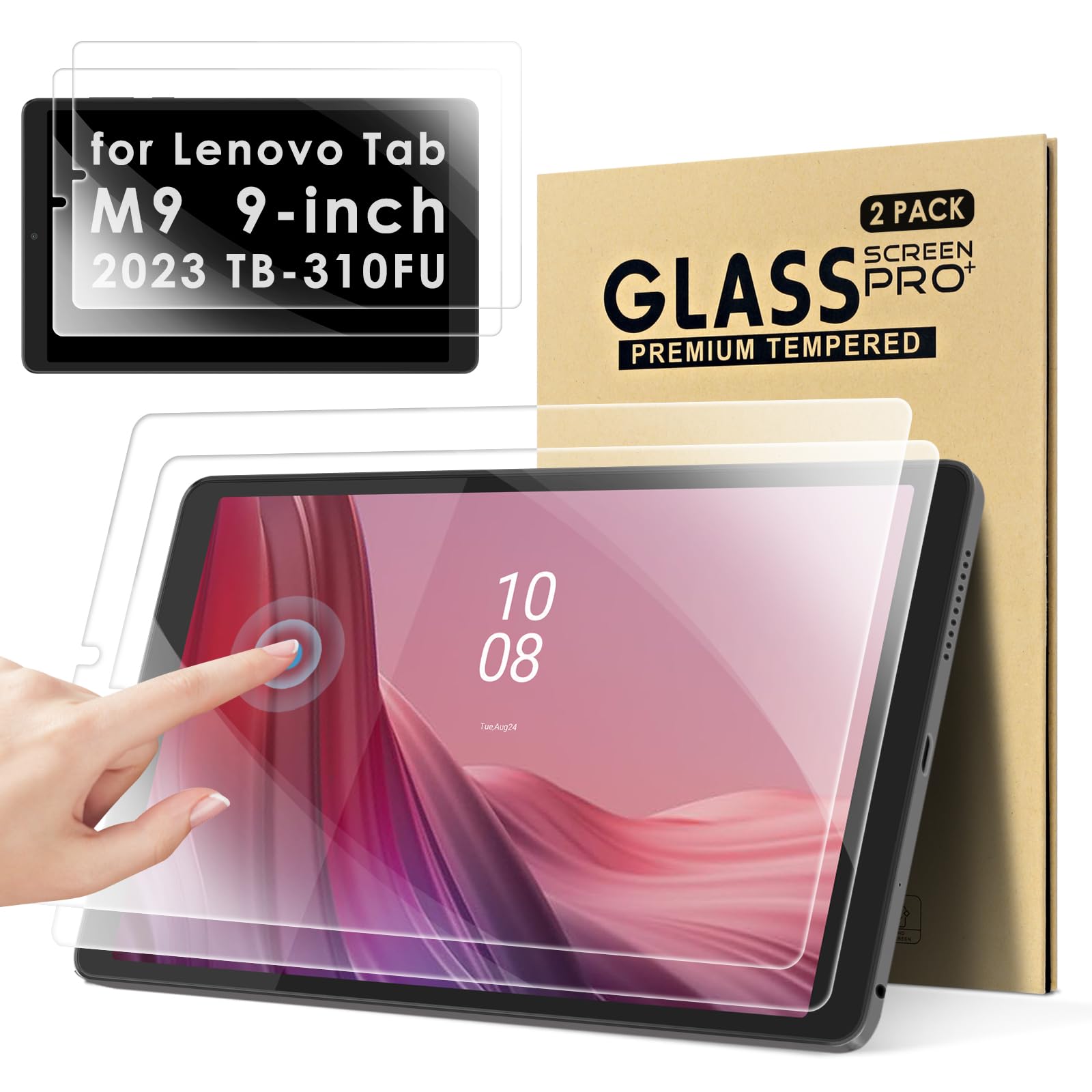 KATUMO [2 Pack Screen Protector compatible with Lenovo Tab M9 9-inch 2023 (TB-310FU/ TB310XU) HD Clear Scratch Resistant Tempered Glass Film,Identify Tablet M9 9" TB-310FU/ TB310XU