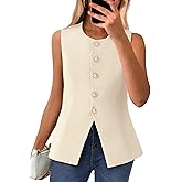BTFBM Summer Sleeveless Blazer Vest For Women Dressy Button Down Round Neck Business Casual Outfits Work Suit Vests Tops