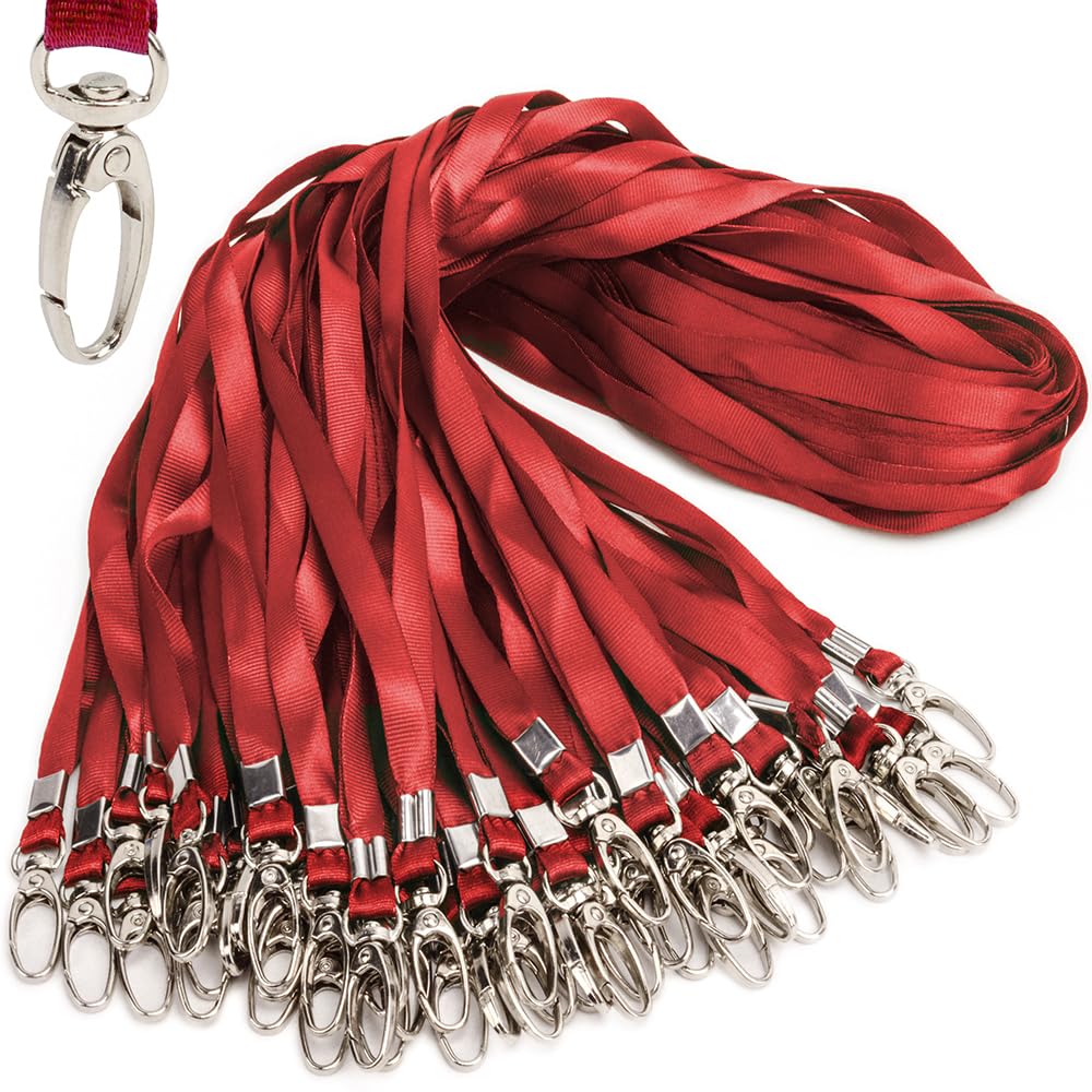 Red Lanyards for Id Badges Nylon Neck Flat Bulk Lanyard Swivel Hooks clips, Durably Woven lanyards with clip for Key Chains Men Women Office ID Name Tags and Badge Holders, lanyards 50Pack 32-inch โ image 1