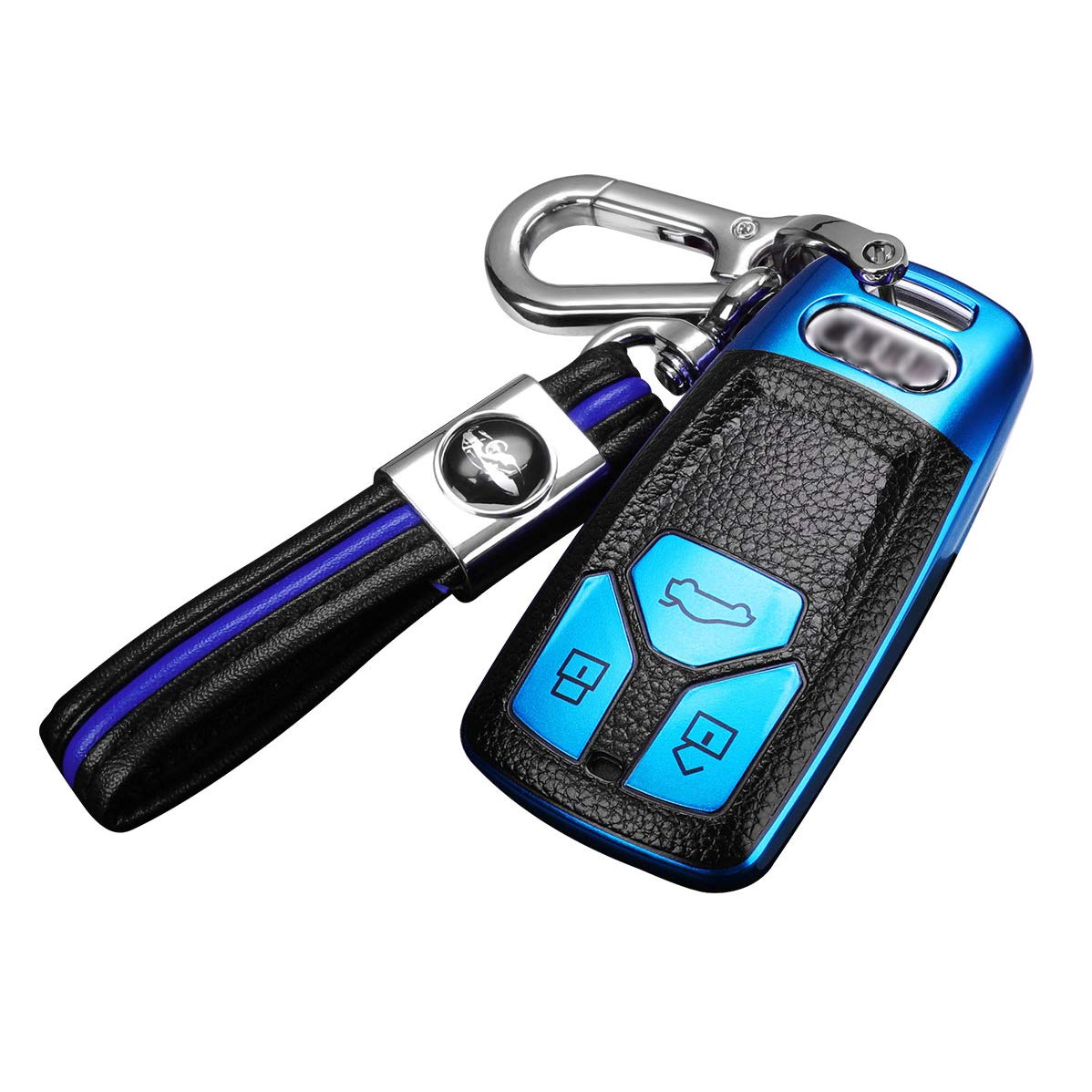 ontto Key Cover Premium Soft TPU Leather Key Fob Cover Holder Protector for a6 q5 tt a4 a5 a7 q7 tts Remote Car Key Case Keyring Key Fob Blue