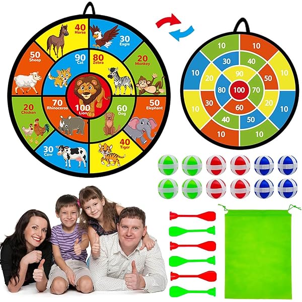 Diana Para Niños Con Bolas Adhesivas - Juego De 73 Cm Doble Cara, Incluye 12 Bolas Y 6 Dardos, Regalo Para +3 Años