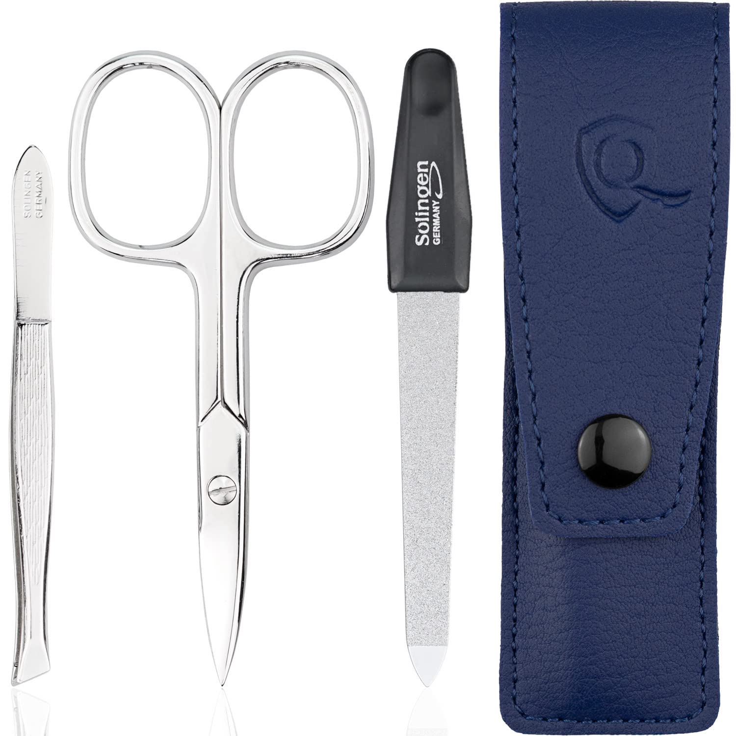 Nail Scissors and Tweezer Set with Nail File - 3 Piece Collection - Ideal for Him or Her, at Home or as Small Travel Grooming Essentials, blau