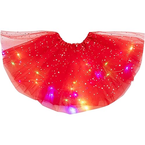 huangou 2021 New Skirts for Women,Womens LED Lights 3 Layer of Stars Mesh Puffy Skirt Ballerina Skirtes