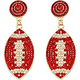 Sparkly Rhinestone Football Earrings Game Day Football Drop Dangle Sports Earrings for Women
