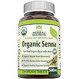 Herbal Secrets Organic Senna 500 Mg 120 Organic Tablets (Non-GMO) - Supports Healthy Weight Management, Regular Bowel Movemen