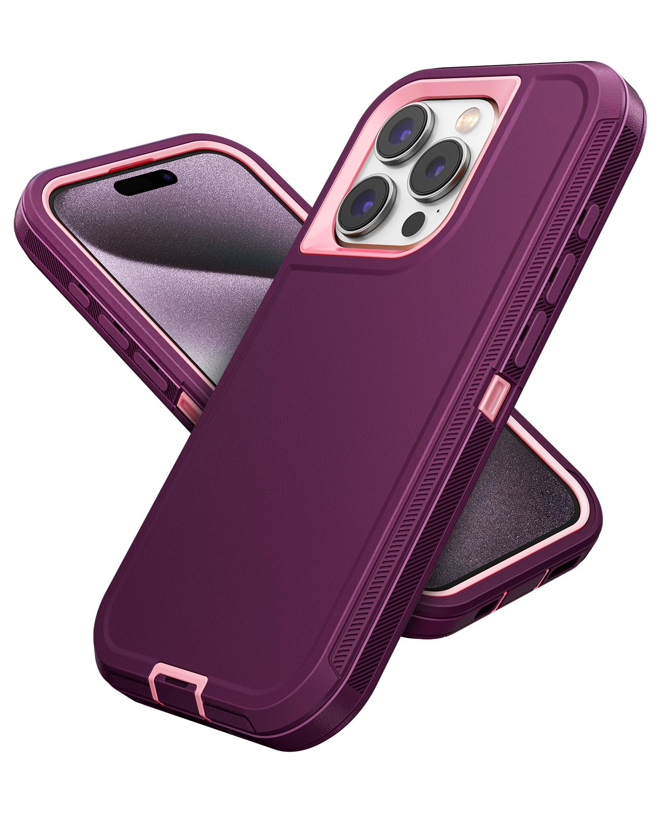 Jelanry Case for iPhone 15 Pro 5G 6.1-inch, Heavy Duty Rugged Dual-Layer Protection with Port Anti dust/Shockproof Dropproof/Anti-Scratch Matte Phone Cases Back Cover for iPhone 15 Pro, Wine/Pink