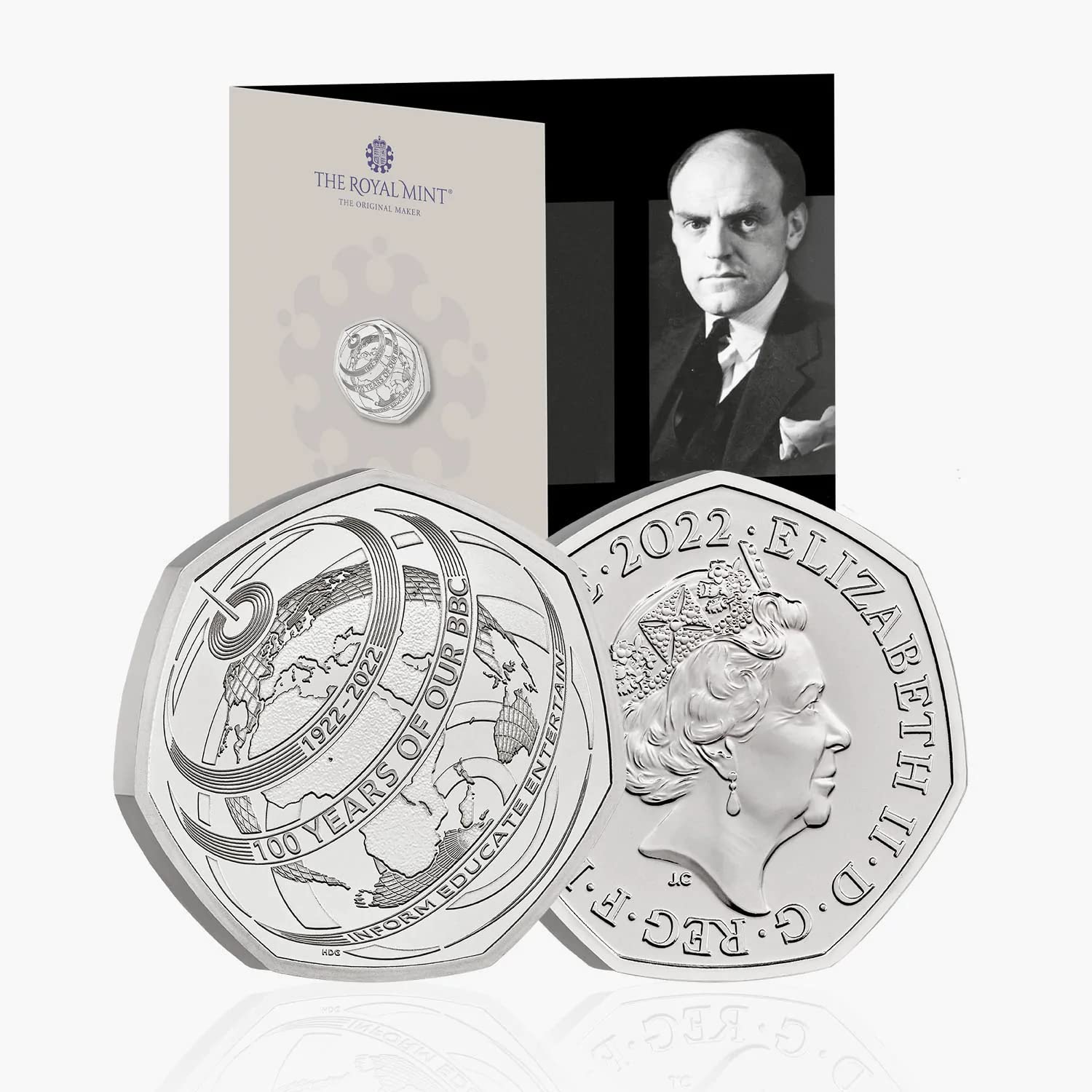 CrawleyCoins 2022 BBC British Broadcasting Corporation 100 Years UK 50p Brilliant Uncirculated Coin in Royal Mint Sealed Pack