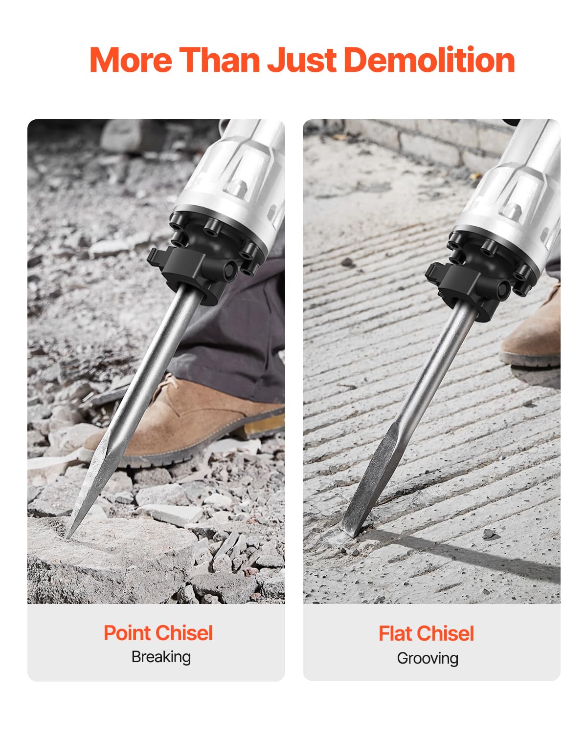VEVOR Demolition Jack Hammer, MAX 3500W Jack Hammer Concrete Breaker 1900 BPM Heavy Duty Electric Jack Hammer, 2pcs Chisel w/Gloves & 360°C Swiveling Front Handle for Trenching and Breaking Holes