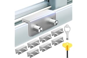 CALDEVER Sliding Window Lock with Key, Security Window Locks for Up and Down Window Horizontal Sliding Window Safety, Child Proof Sliding Door Lock Bar Vertical Stopper Easy Installation (8, Silver, Standard)