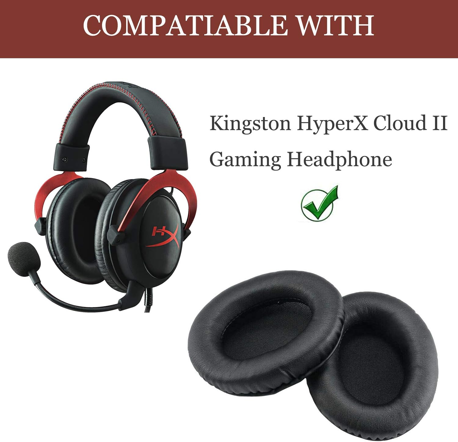 Yizhet Earpads Replacement compatible with Kingston HyperX Cloud II Gaming & HyperX Cloud 2 Headphone Ear Pads Protein Leather & Memory Foam Headset Ear Cushion Cover Pads (1 Pair - Image 5