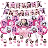 Nezuko Birthday Decorations, Demon Party Supplies Include Happy Birthday Banner, Cake Topper and Cupcake Toppers, Balloons for Kids Party Decor