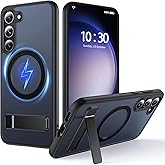 FNDMIL for Samsung Galaxy S23 Case with MagSafe [Invisible Kickstand] [Charge While Standing] [Military Shockproof] Translucent Matte Soft Silicone Bumper for S23 Phone Case Slim, Black