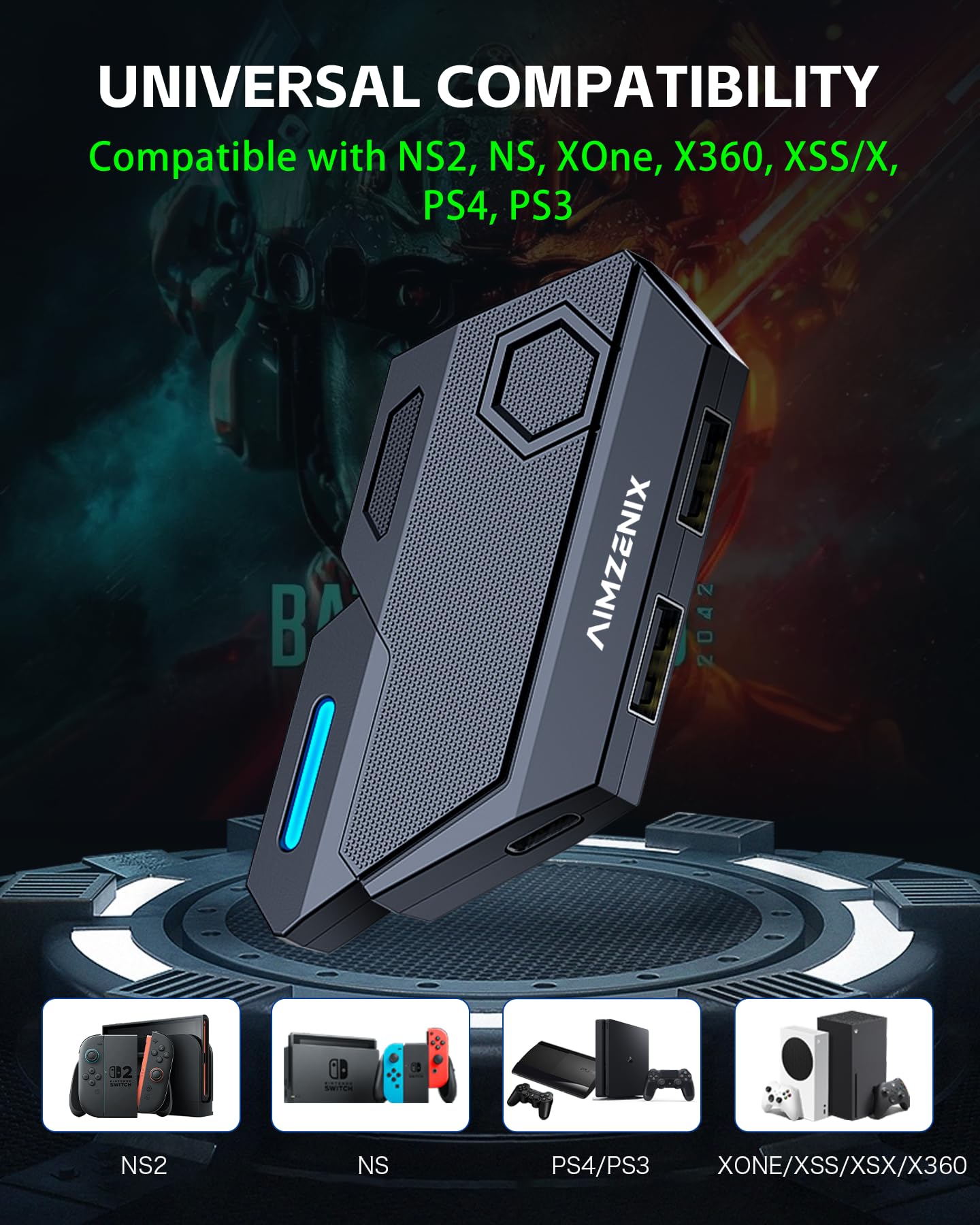 Keyboard and Mouse Adapter for Nintendo Switch 2, Xbox, PlayStation - Emulator Console Compatible with Xbox One, Xbox Series X/S, PS4, PS3 and Switch - Custom Key Mapping, Plug and Play