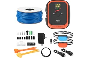 Cawjug Electric Fence for Dogs, Rechargeable Underground Dog Fence System with 656Ft Wire, In Ground Dog Fence with 2 Waterproof Collar, Wired Dog Fence System Outdoor Training for Yard (for 2 Dogs)
