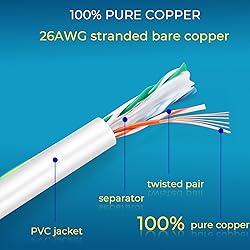 Rapink Patch Cables Cat6 1ft (24 Pack), Ethernet