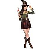 Fun Costumes Women's Sexy Brainy Scarecrow Costume Dress with Burlap Collar and Felt Hat