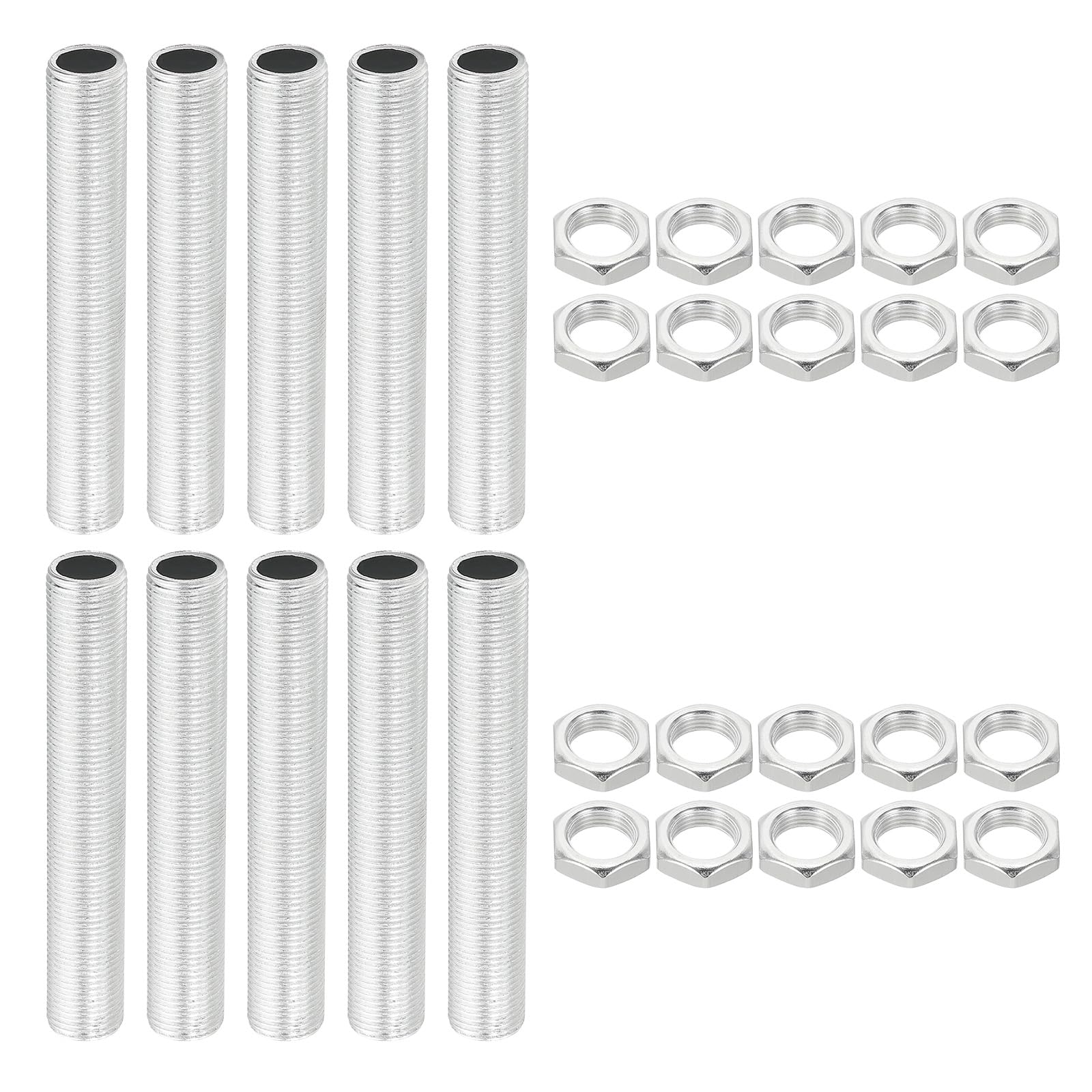 PATIKIL M12 Thread 75mm/3" Lamp Pipe Kit with Lock Nuts, 10 Set All Thread Rods Fasteners Hardware for Chandelier Ceiling Light DIY, Zinc Plating
