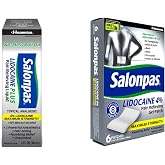 Salonpas LIDOCAINE Gel-Patch and LIDOCAINE Plus 3 oz ROLL ON Pain Relieving Liquid! Bundle Pack