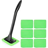 Ceuissp 6PCS Windshield Cleaning Tool Car Window Cleaner with 5 Reusable and Washable Microfiber Pads and Extendable Handle Auto Inside Glass Wiper Kit Green (Green)