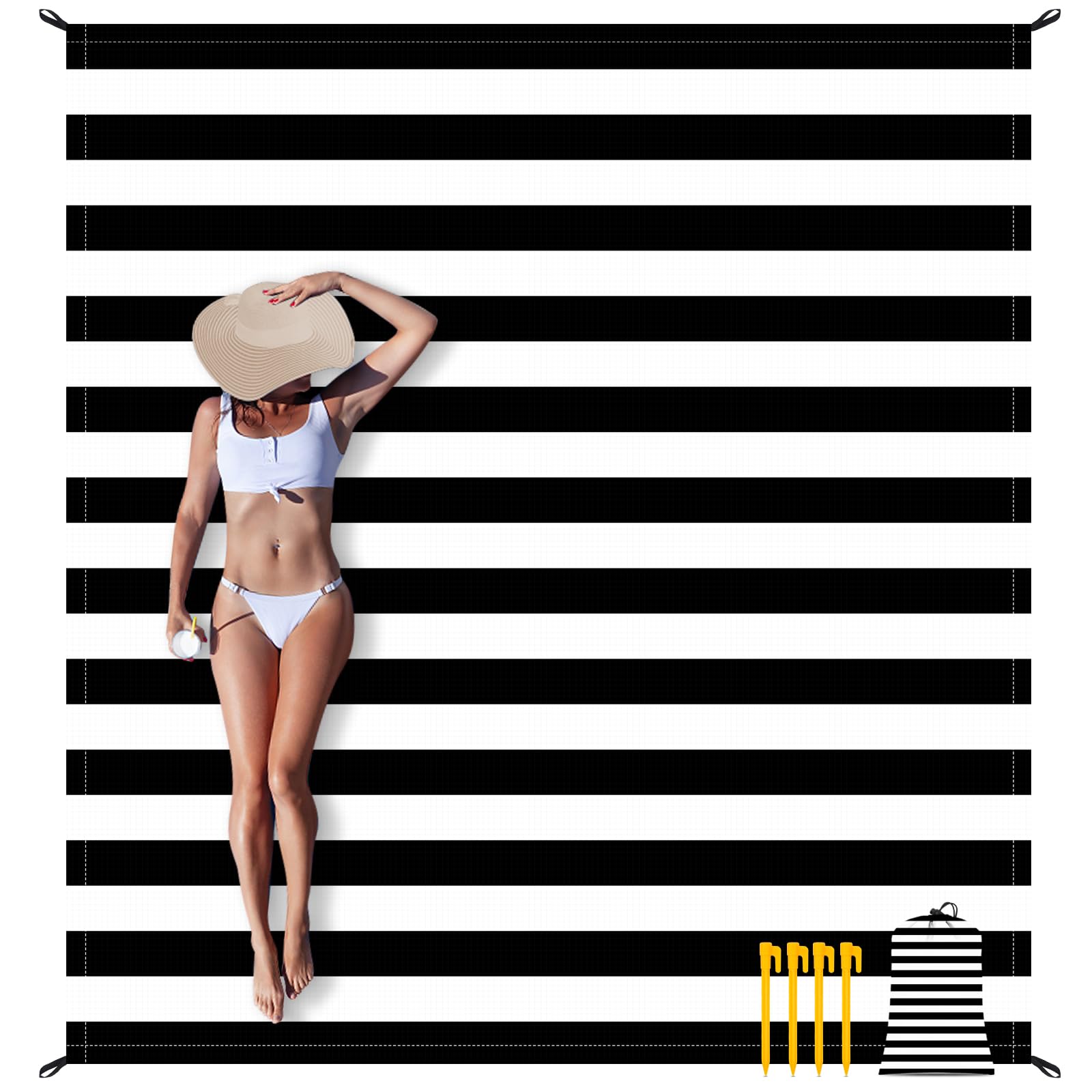 Photo 1 of Large Beach Blanket, Black & White Stripe Beach Mat Sand Free Waterproof, Polyester Picnic Blankets Sandproof Stainproof Oversized 9 Ft X 10 Ft for 8 Adults, Beach Essentials Accessories