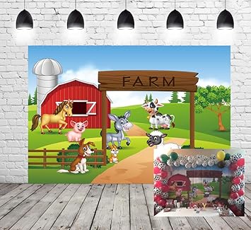 Amazon Com Farm Theme Photography Backdrop Red Barn Animals