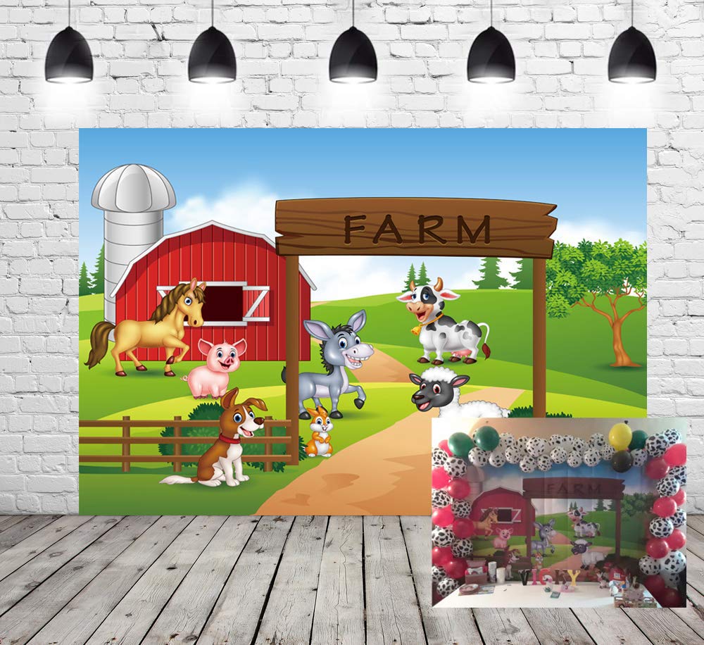 Farm Theme Photography Backdrop Red Barn Animals Barnyard House