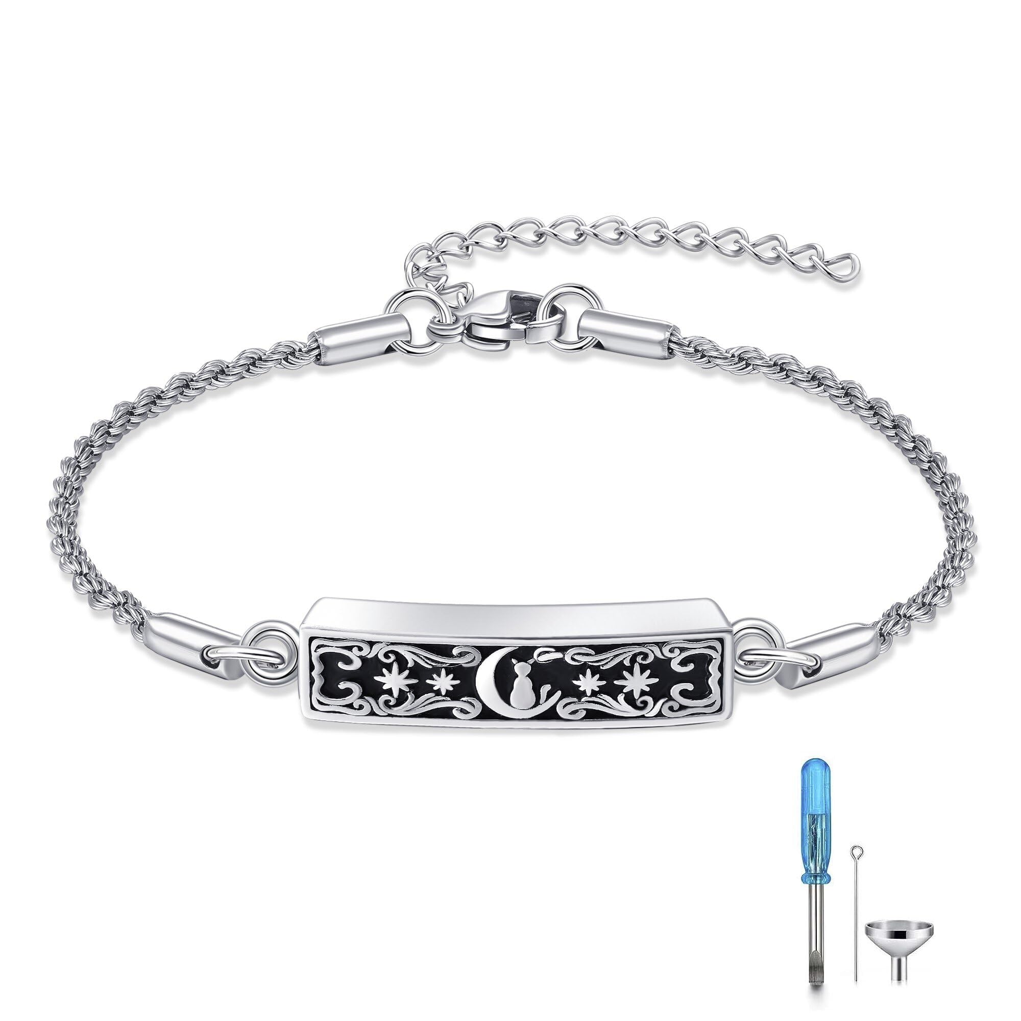 CUPENDA Cat Urn Bracelet for Ashes Sterling Silver Moon Cat Bracelet for Ashes for Love Ones Cremation Memorial Keepsake Jewellery for Women