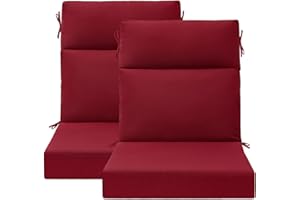 Unimatta Outdoor High Back Chair Cushion Seat Pads, 2-Pack 44 x 21 Inch Water-Repellent & Fade-Resistant Patio Furniture Cushions with Ties for Adirondack, Rocking Chairs, Red