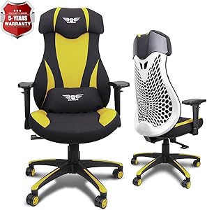 Acethrone PC Gaming Chair Ergonomic Office Chair Desk Chair with Lift Headrest and Armrests, Flexible Adjustable Height and Reclining Device (Yellow)