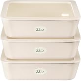 Urban Green Ceramic Coated Glass Food Storage Container with Airtight Glass Lid, 3 Pack Medium Size Rectangle Meal Prep Container, 23oz, Microwave and Oven Safe Non-Toxic Lunch Box, Cream color