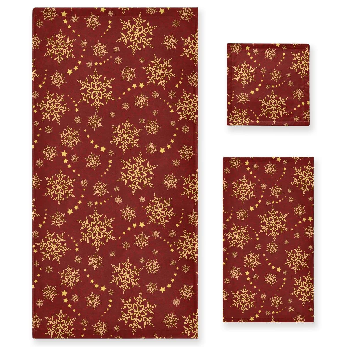 ALAZA Bath Towels Set of 3, Microfibre Towel Bathroom Linen Snowflakes and Stars Winter Christmas Towels Set Gift with 1 Face Towel 1 Hand Towel 1 Bath Towel Sheet, Absorbent Bathroom Accessories