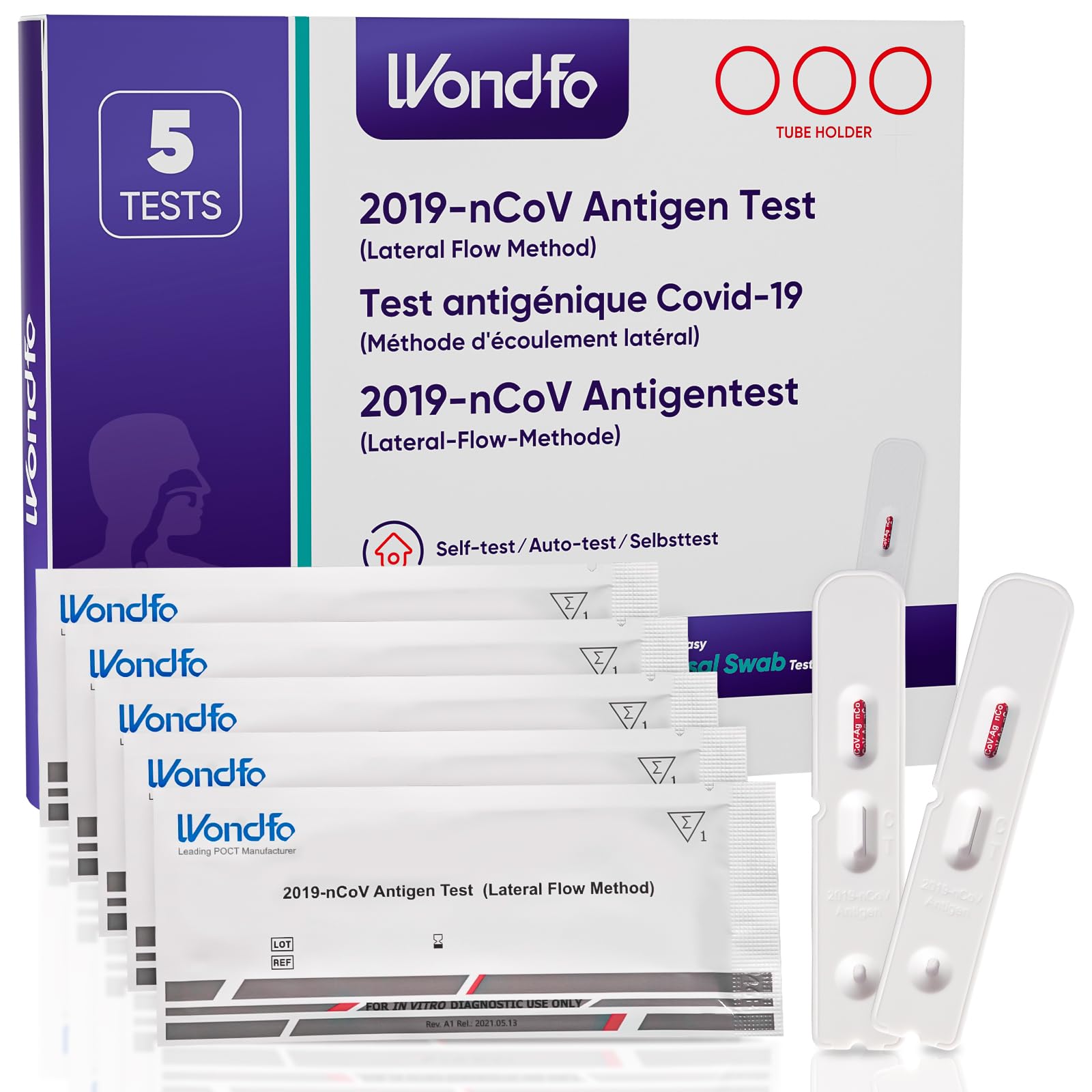 Wondfo Covid Lateral Flow Test Kit 5 Pack Covid Tests for Covid-19 Antigen Rapid Test Self Testing in 15 Minutes at Home