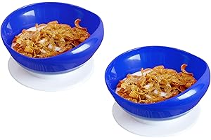 pekokavo 5.8" Anti-Spill Suction Bowl for Seniors, Non-Slip No Tip Adaptive Feeding Bowl for Elderly, Disabled Adults, or Parkinson's, Pack of 2 (Blue Bowls)