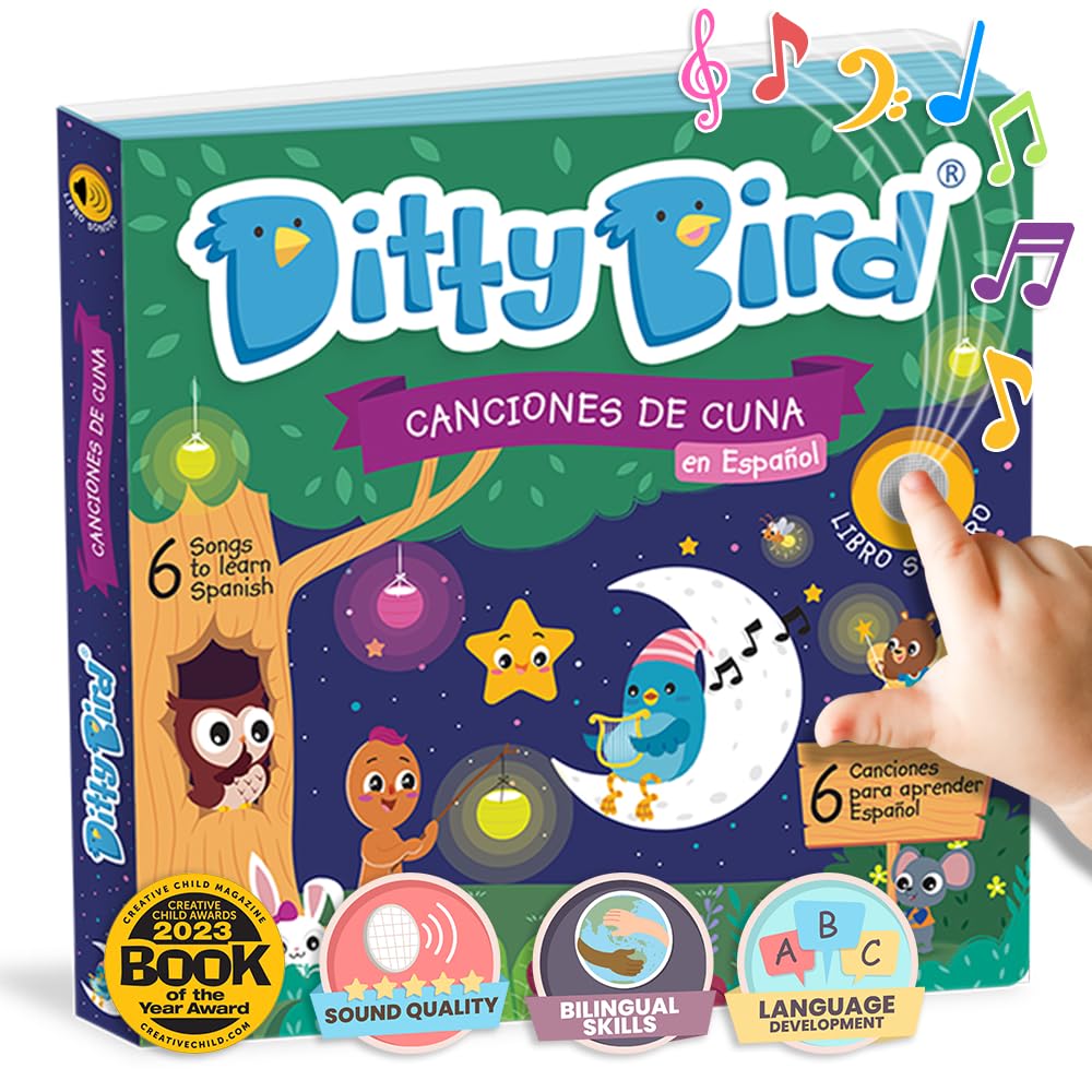 Ditty Bird Spanish Nursery Rhymes Book Bedtime Edition | Bilingual Musical Books for Toddlers, English & Spanish | Fun, Interactive Sound Books for Babies & Toddlers | Libro En Español Para Bebés