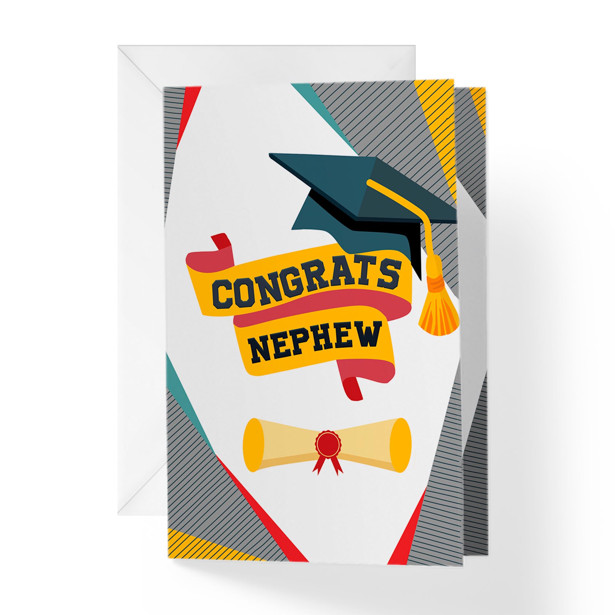 Photo 1 of 1Up Greetings Graduation Card for Nephew | Geometric Shapes Cap and Diploma | Your Card Helps Animals In Need | 5”x7.5” | Single Card + Envelope | Female Owned Small Business Made in USA | GRADNEP2